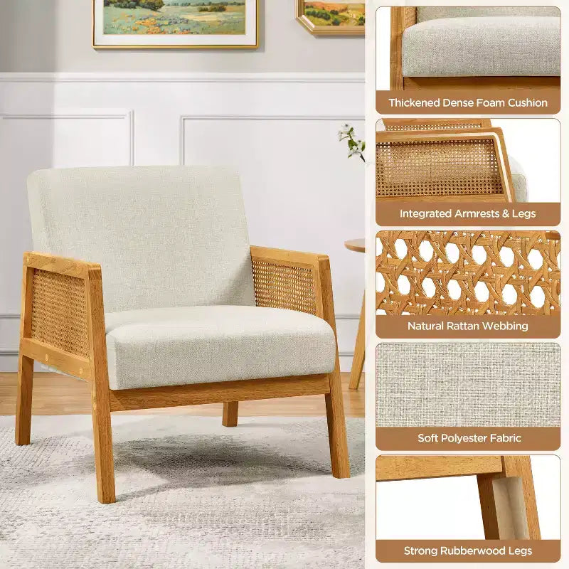 Yaheetech Set of 2 Upholstered Accent Chairs with Rattan Sides for Living Rooms, Bedrooms