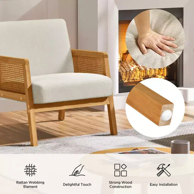 Yaheetech Set of 2 Upholstered Accent Chairs with Rattan Sides for Living Rooms, Bedrooms