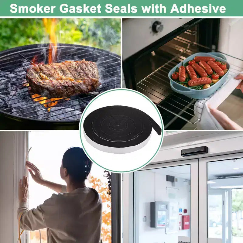 Unique Bargains High Temp Self Stick Heat Resistant BBQ Gasket Tape Grill Gasket Black White 1 PC 0.8 x 0.2, 16.5FT