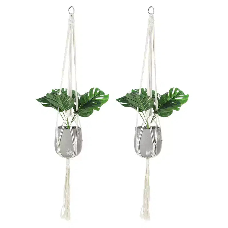 Unique Bargains Cotton Hanging Macrame Wood Plant Hangers 39.4 x 11.8 Inch White 2 Pcs