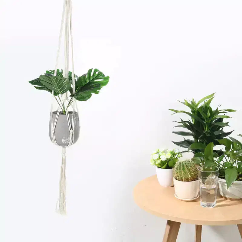 Unique Bargains Cotton Hanging Macrame Wood Plant Hangers 39.4 x 11.8 Inch White 2 Pcs