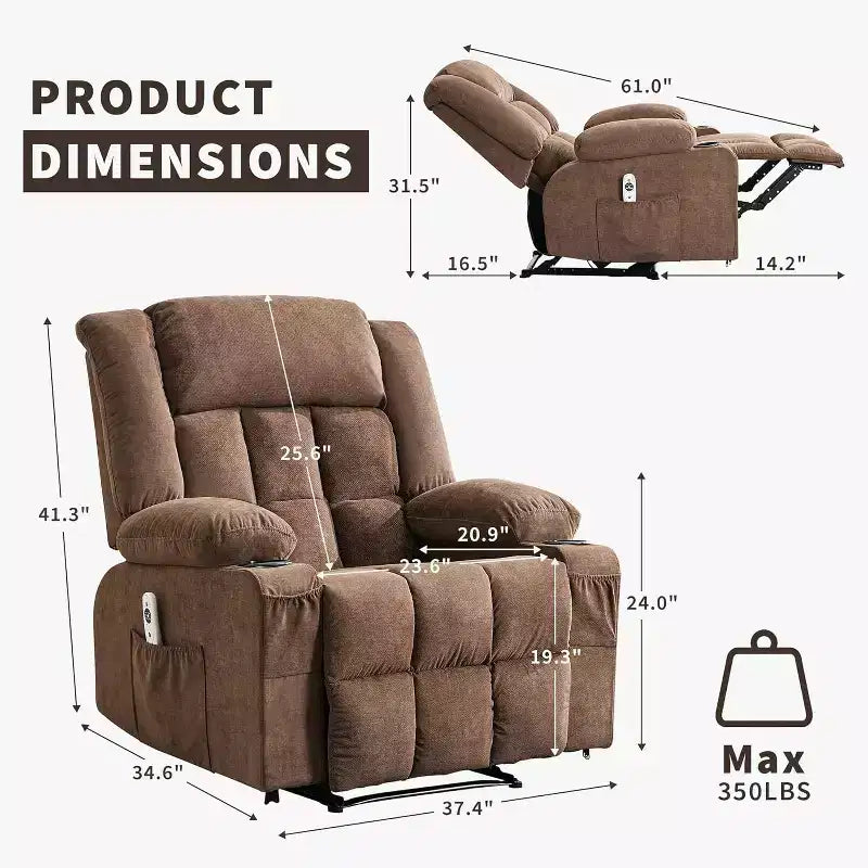 Heated Massage Recliner Chair  Oversized Rocker w/Remote, 3-Position Adjustable, Cup Holders & Lumbar Support for Big & Tall