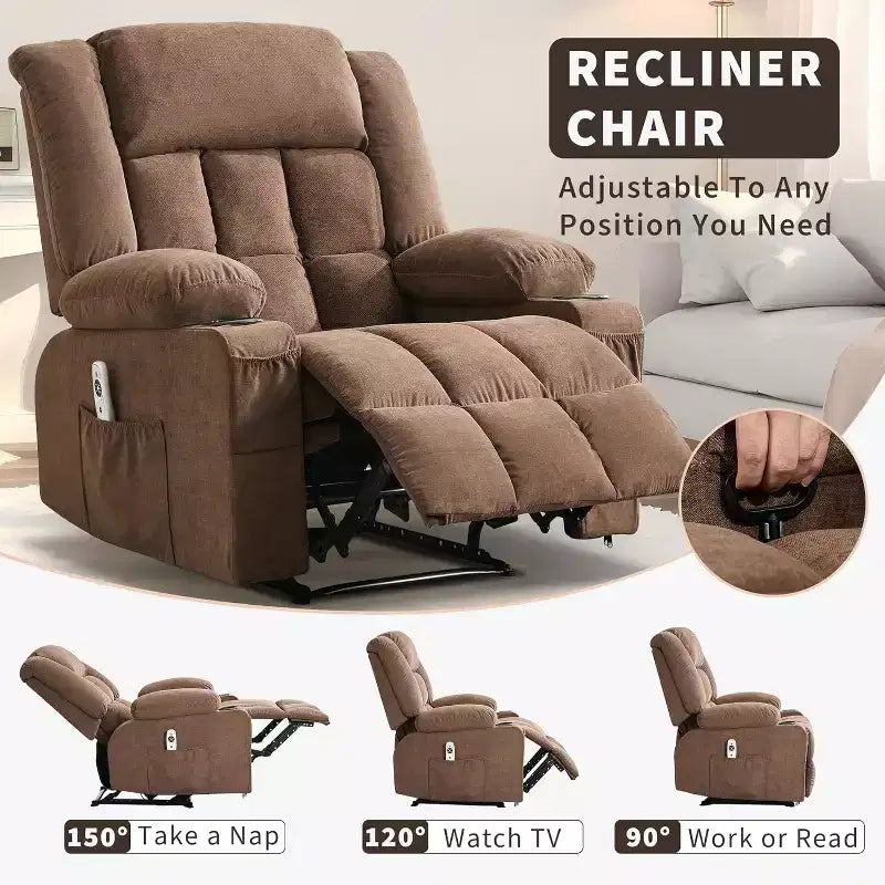 Heated Massage Recliner Chair  Oversized Rocker w/Remote, 3-Position Adjustable, Cup Holders & Lumbar Support for Big & Tall