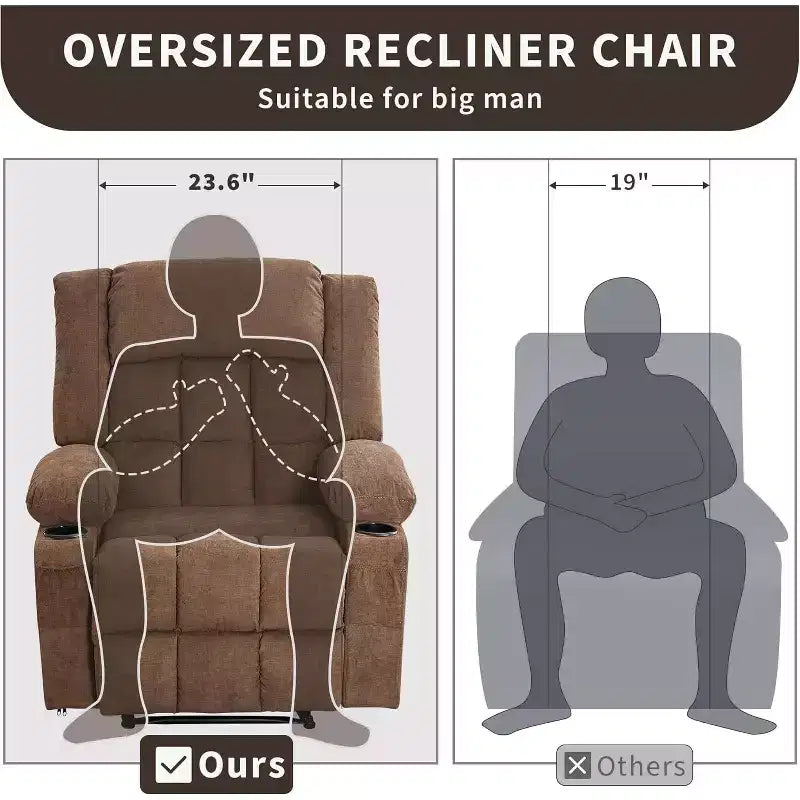 Heated Massage Recliner Chair  Oversized Rocker w/Remote, 3-Position Adjustable, Cup Holders & Lumbar Support for Big & Tall