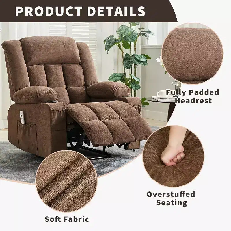 Heated Massage Recliner Chair  Oversized Rocker w/Remote, 3-Position Adjustable, Cup Holders & Lumbar Support for Big & Tall