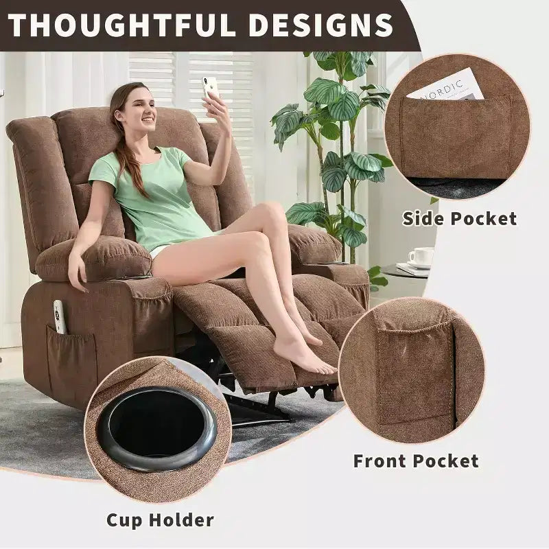 Heated Massage Recliner Chair  Oversized Rocker w/Remote, 3-Position Adjustable, Cup Holders & Lumbar Support for Big & Tall