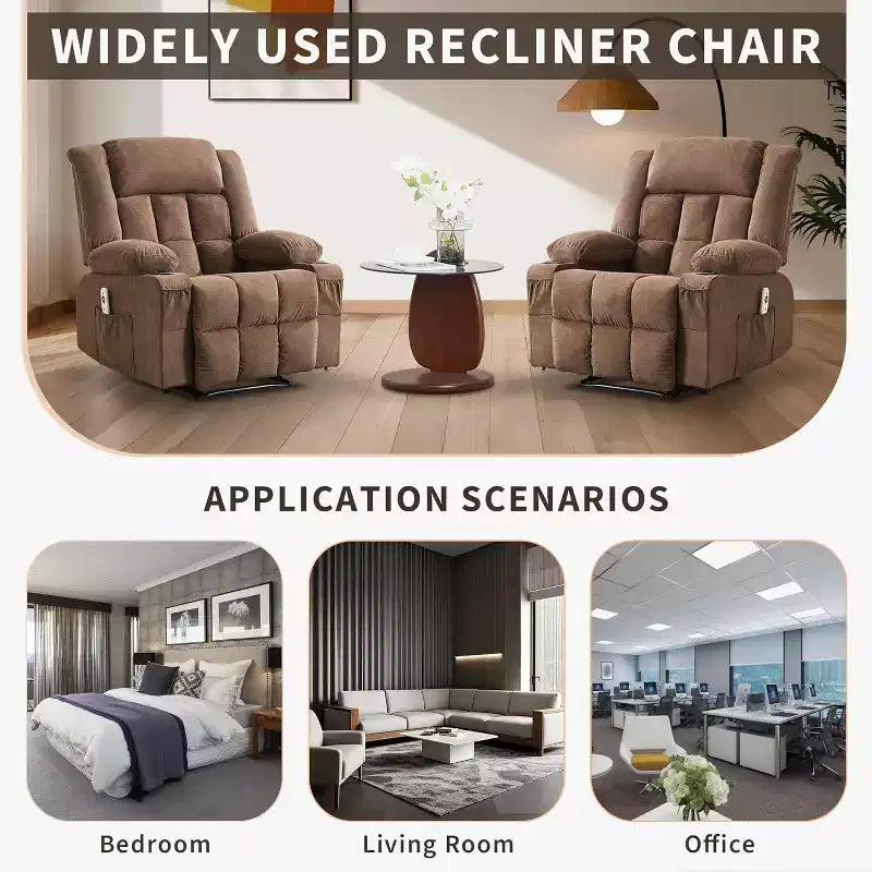 Heated Massage Recliner Chair  Oversized Rocker w/Remote, 3-Position Adjustable, Cup Holders & Lumbar Support for Big & Tall
