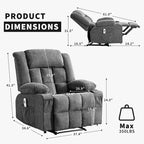 Heated Massage Recliner Chair  Oversized Rocker w/Remote, 3-Position Adjustable, Cup Holders & Lumbar Support for Big & Tall