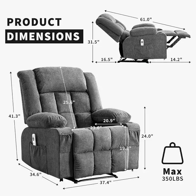 Heated Massage Recliner Chair  Oversized Rocker w/Remote, 3-Position Adjustable, Cup Holders & Lumbar Support for Big & Tall