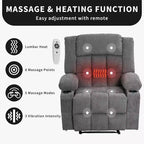 Heated Massage Recliner Chair  Oversized Rocker w/Remote, 3-Position Adjustable, Cup Holders & Lumbar Support for Big & Tall