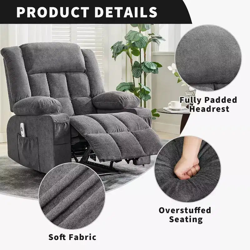Heated Massage Recliner Chair  Oversized Rocker w/Remote, 3-Position Adjustable, Cup Holders & Lumbar Support for Big & Tall