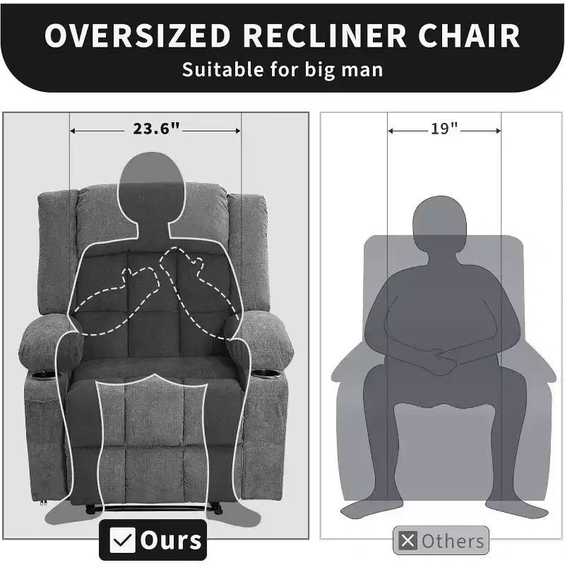 Heated Massage Recliner Chair  Oversized Rocker w/Remote, 3-Position Adjustable, Cup Holders & Lumbar Support for Big & Tall