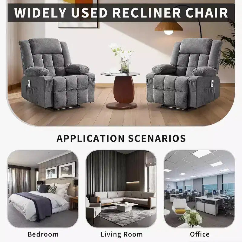 Heated Massage Recliner Chair  Oversized Rocker w/Remote, 3-Position Adjustable, Cup Holders & Lumbar Support for Big & Tall