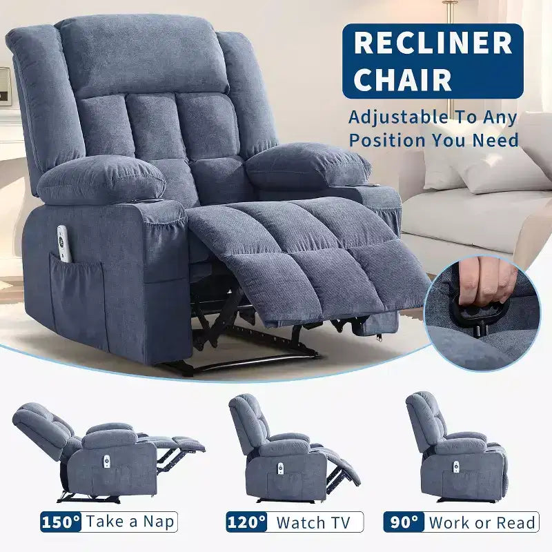 Heated Massage Recliner Chair  Oversized Rocker w/Remote, 3-Position Adjustable, Cup Holders & Lumbar Support for Big & Tall