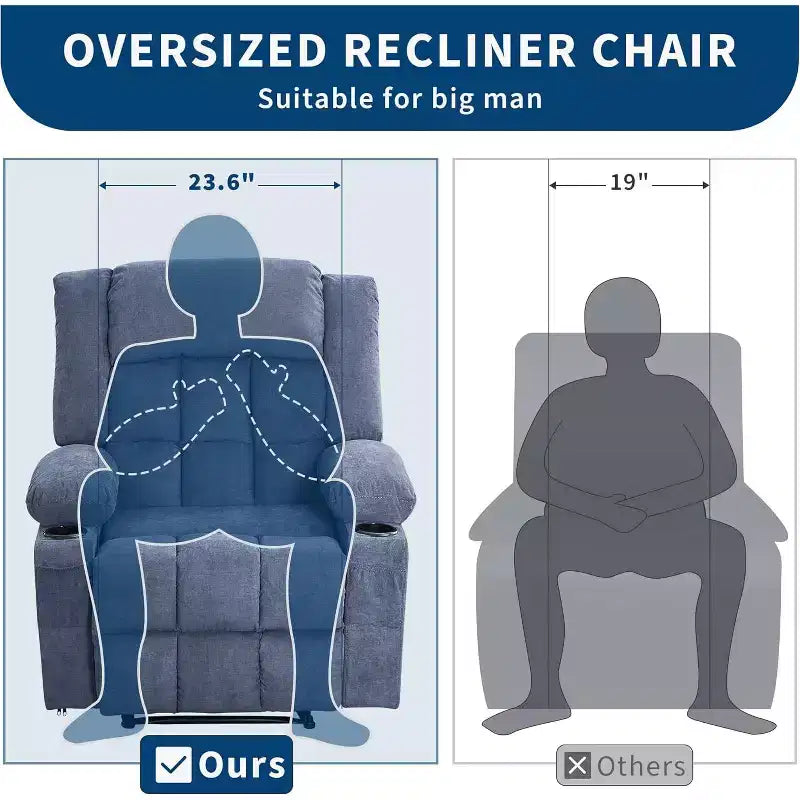 Heated Massage Recliner Chair  Oversized Rocker w/Remote, 3-Position Adjustable, Cup Holders & Lumbar Support for Big & Tall