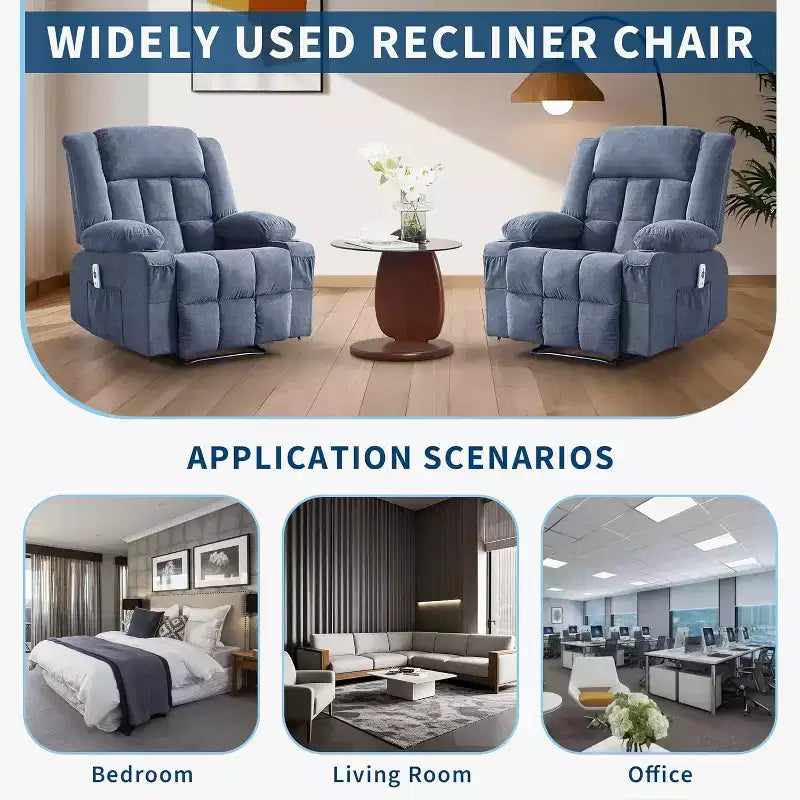 Heated Massage Recliner Chair  Oversized Rocker w/Remote, 3-Position Adjustable, Cup Holders & Lumbar Support for Big & Tall