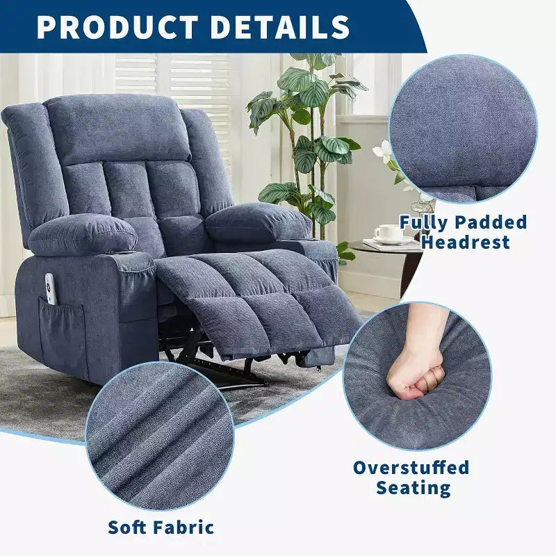 Heated Massage Recliner Chair  Oversized Rocker w/Remote, 3-Position Adjustable, Cup Holders & Lumbar Support for Big & Tall