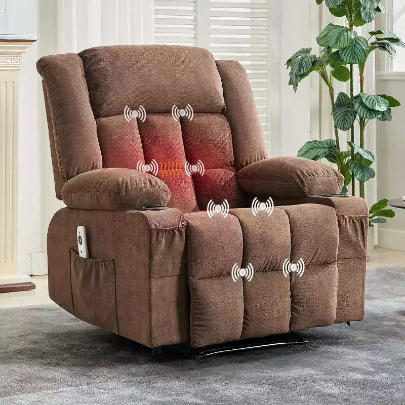Heated Massage Recliner Chair  Oversized Rocker w/Remote, 3-Position Adjustable, Cup Holders & Lumbar Support for Big & Tall