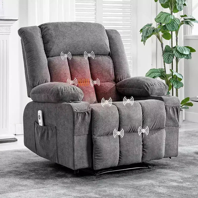 Heated Massage Recliner Chair  Oversized Rocker w/Remote, 3-Position Adjustable, Cup Holders & Lumbar Support for Big & Tall