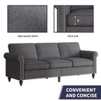 Mjkone Linen Fabric Modern 3-Seater Sofa Couch with Rivet Design
