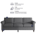 Mjkone Linen Fabric Modern 3-Seater Sofa Couch with Rivet Design