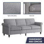 Mjkone Linen Fabric Modern 3-Seater Sofa Couch with Rivet Design
