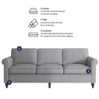 Mjkone Linen Fabric Modern 3-Seater Sofa Couch with Rivet Design