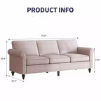 Mjkone Linen Fabric Modern 3-Seater Sofa Couch with Rivet Design