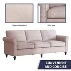 Mjkone Linen Fabric Modern 3-Seater Sofa Couch with Rivet Design