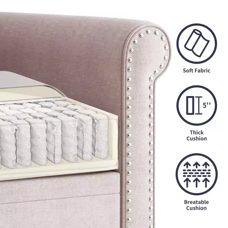 Mjkone Linen Fabric Modern 3-Seater Sofa Couch with Rivet Design