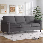 Mjkone Linen Fabric Modern 3-Seater Sofa Couch with Rivet Design