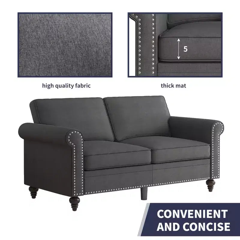 Mjkone Modern 2-Seater Sofa Couches with Solid Wood Frame and 4 Gourd Shapes Legs For Living Room