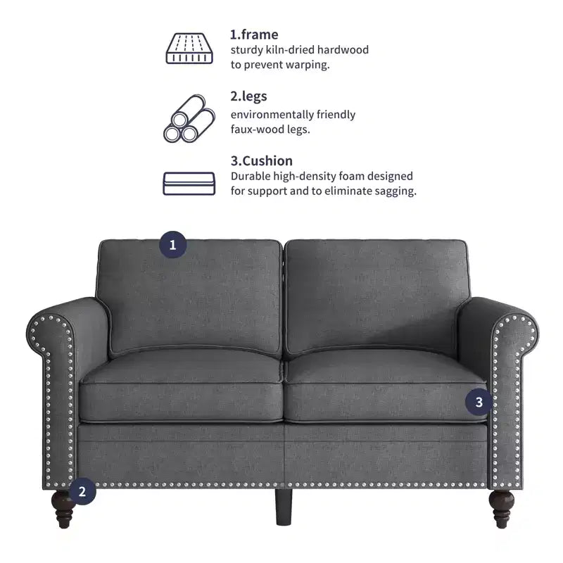 Mjkone Modern 2-Seater Sofa Couches with Solid Wood Frame and 4 Gourd Shapes Legs For Living Room