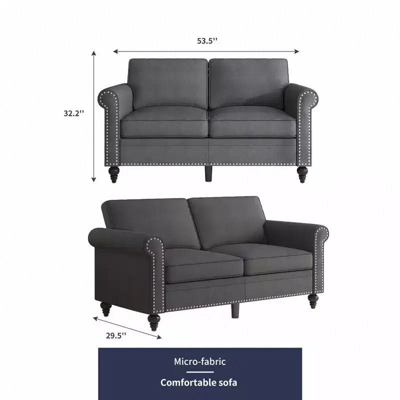 Mjkone Modern 2-Seater Sofa Couches with Solid Wood Frame and 4 Gourd Shapes Legs For Living Room