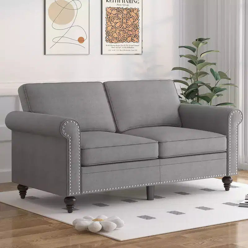 Mjkone Modern 2-Seater Sofa Couches with Solid Wood Frame and 4 Gourd Shapes Legs For Living Room