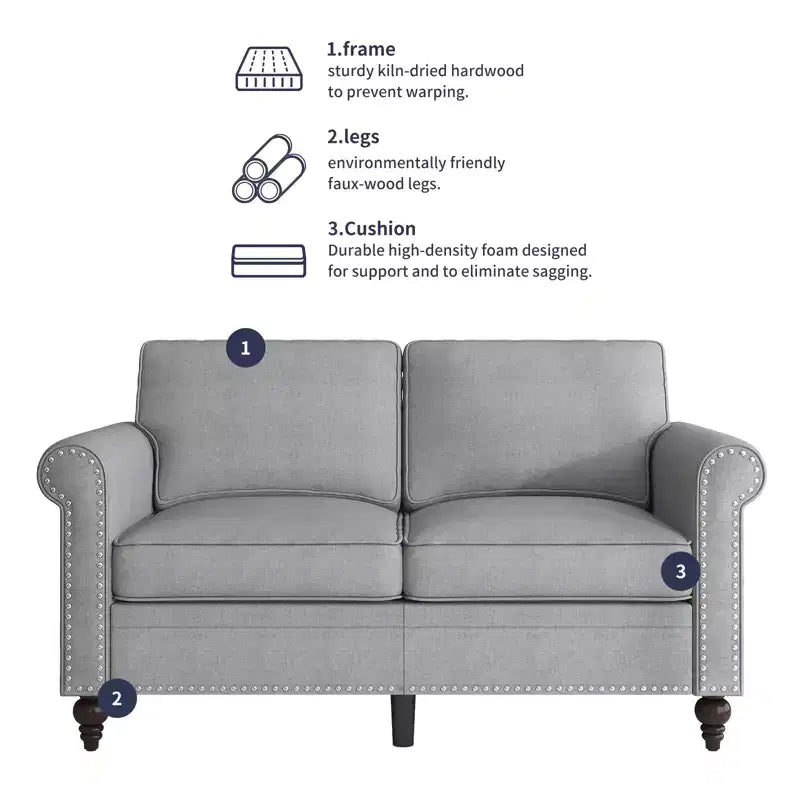 Mjkone Modern 2-Seater Sofa Couches with Solid Wood Frame and 4 Gourd Shapes Legs For Living Room