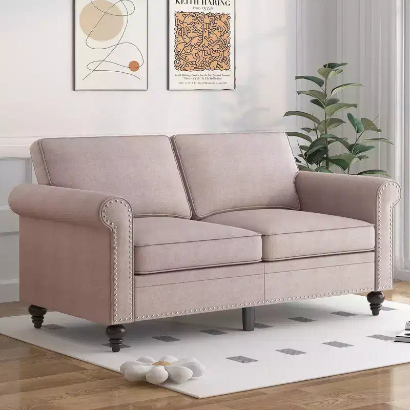 Mjkone Modern 2-Seater Sofa Couches with Solid Wood Frame and 4 Gourd Shapes Legs For Living Room