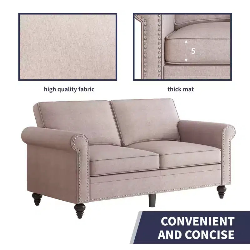 Mjkone Modern 2-Seater Sofa Couches with Solid Wood Frame and 4 Gourd Shapes Legs For Living Room