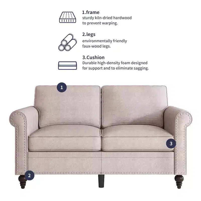 Mjkone Modern 2-Seater Sofa Couches with Solid Wood Frame and 4 Gourd Shapes Legs For Living Room