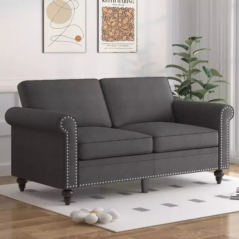 Mjkone Modern 2-Seater Sofa Couches with Solid Wood Frame and 4 Gourd Shapes Legs For Living Room