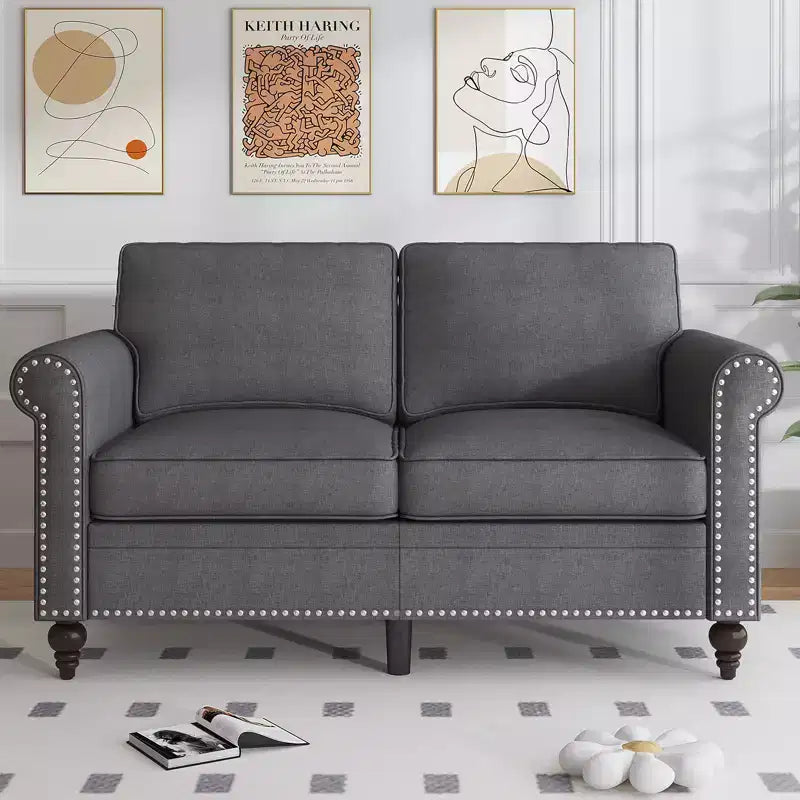 Mjkone Modern 2-Seater Sofa Couches with Solid Wood Frame and 4 Gourd Shapes Legs For Living Room