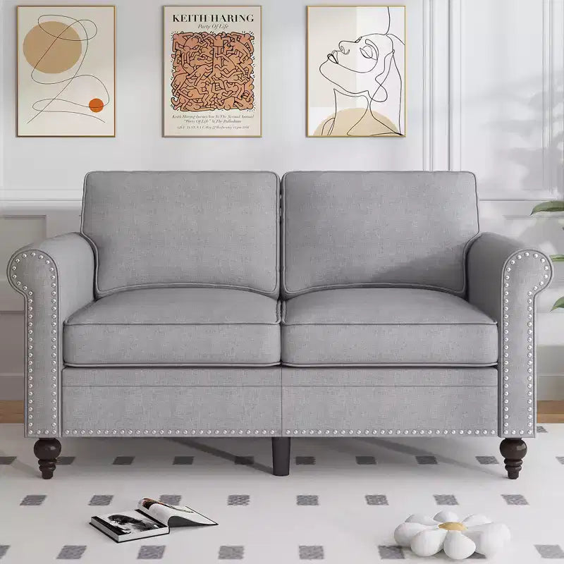 Mjkone Modern 2-Seater Sofa Couches with Solid Wood Frame and 4 Gourd Shapes Legs For Living Room