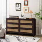 6 Drawers Rattan Dresser Chest, Arc Shaped Corner Rattan Storage Cabinet for Living Room Bedroom -ModernLuxe