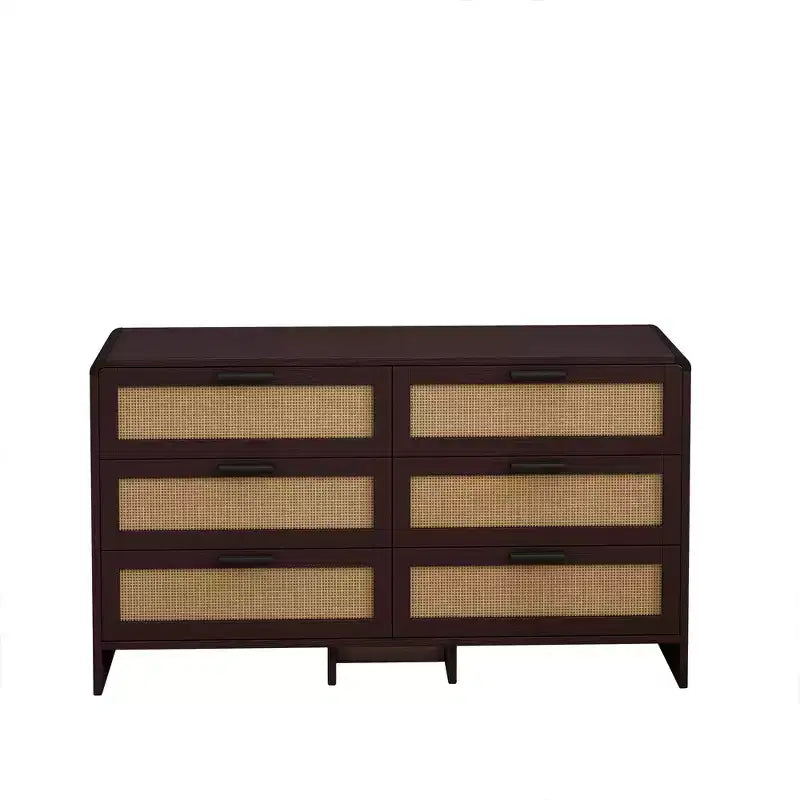 6 Drawers Rattan Dresser Chest, Arc Shaped Corner Rattan Storage Cabinet for Living Room Bedroom -ModernLuxe