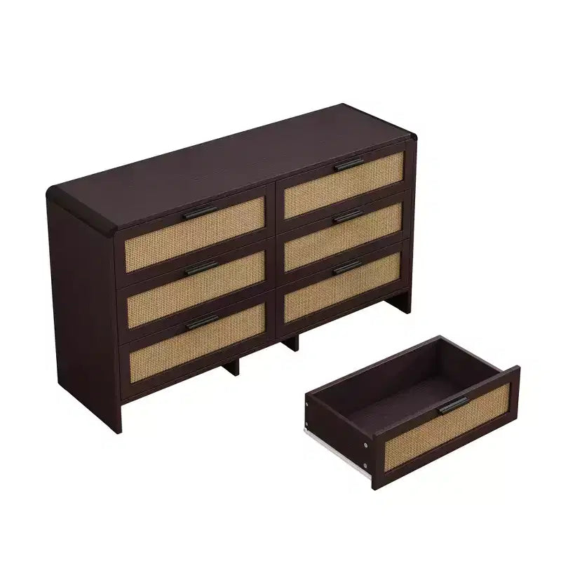 6 Drawers Rattan Dresser Chest, Arc Shaped Corner Rattan Storage Cabinet for Living Room Bedroom -ModernLuxe