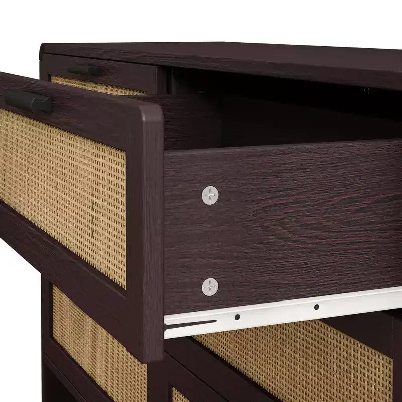 6 Drawers Rattan Dresser Chest, Arc Shaped Corner Rattan Storage Cabinet for Living Room Bedroom -ModernLuxe
