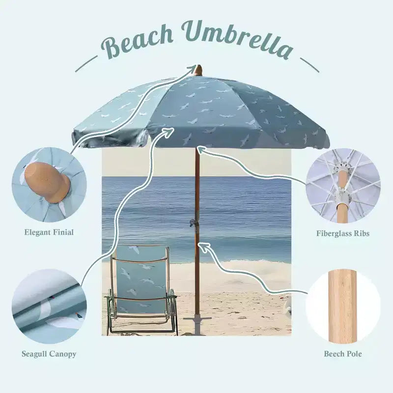 LAGarden Our Beach Portable Umbrella for Sand Beech Wood Pole Carry Bag