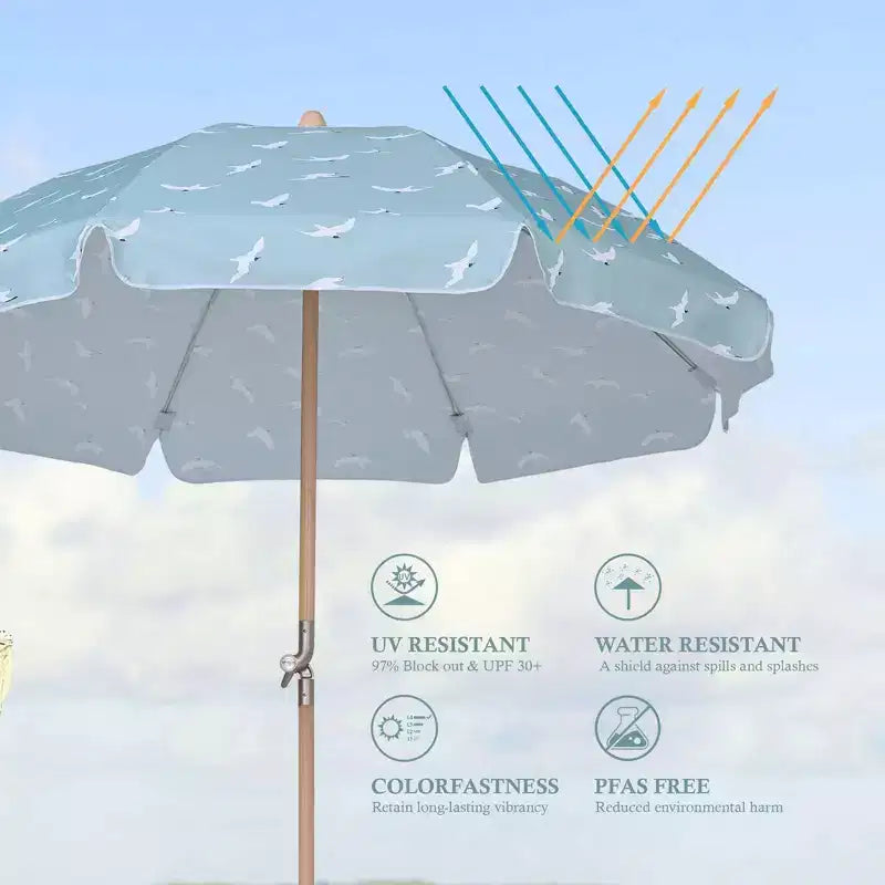 LAGarden Our Beach Portable Umbrella for Sand Beech Wood Pole Carry Bag