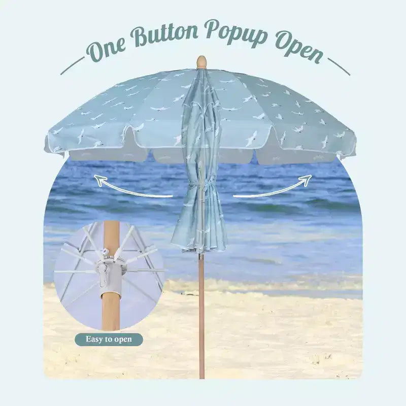 LAGarden Our Beach Portable Umbrella for Sand Beech Wood Pole Carry Bag