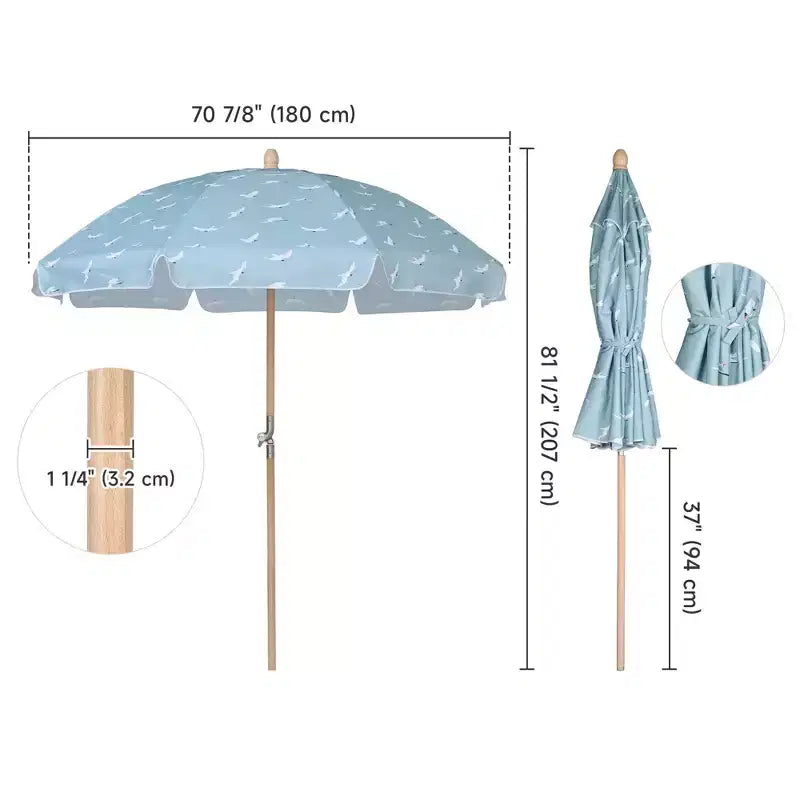 LAGarden Our Beach Portable Umbrella for Sand Beech Wood Pole Carry Bag
